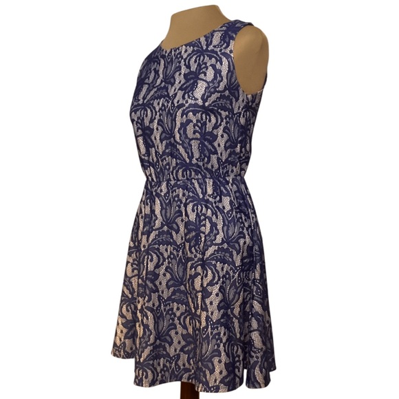 Three Hearts Blue Lace Detail Fit and Flare Dress - Picture 3 of 6